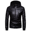Men's British fashion hooded leather coat