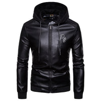 Men's British fashion hooded leather coat