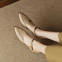 Women's Soft Leather Pointed Sandals New Summer Closed Toe Chunky Heel
