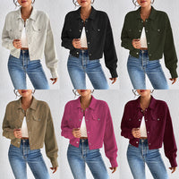 Casual Polo Collar Corduroy Jacket Single-breasted Short Coat