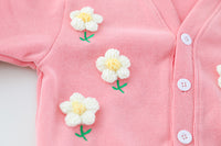 Doll Collar Top Cardigan Three Piece Set For Children