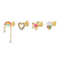 Color Painting Silver Pin Earrings Rainbow Love Suit