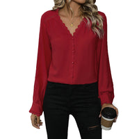 Versatile Long-sleeve Red Shirt For Women