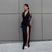 Sexy Halter-Neck Lace-Up V-Neck Bodycon Backless Dress For Women