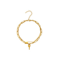 Stainless Steel Gold Double Key Pin Lock Anklet