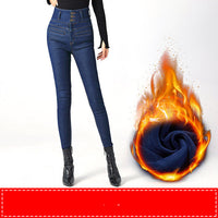 Plus velvet thick jeans women's winter thick warm lamb cashmere