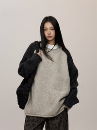 Contrast Color Idle Style Round Neck Sweater Women's Street Raglan Top