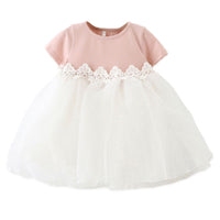 Summer Girls Skirt Middle Children's Back Big Bow Short Sleeve Dress Baby Princess Mesh Skirt