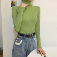 Slim-fit Solid-color Pullover Form-fitting Turtleneck Sweater
