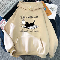 European And American Street Coffee Cat Cartoon Print Sweatshirt
