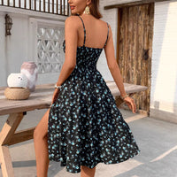 Womens Floral Print High-Slit Dress