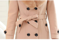 Large fur collar woolen coat