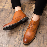 Simple Carved Casual Pointed Inner Height Increasing Leather Shoes