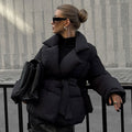 Waist-controlled Lace-up Lapel Long Sleeve Cotton Jacket