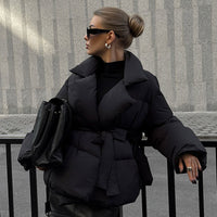 Waist-controlled Lace-up Lapel Long Sleeve Cotton Jacket
