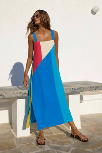 Strap Stripe Positioning Printed Mid Length Dress