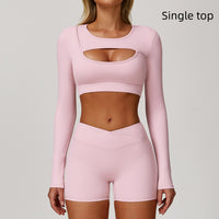 Nude Feel Tight Yoga Long Sleeve Sports Hollow T-shirt