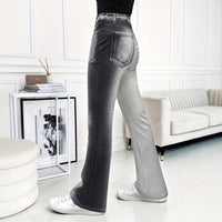 Stylish Casual Faux Denim Flare Pants With Fake Pockets
