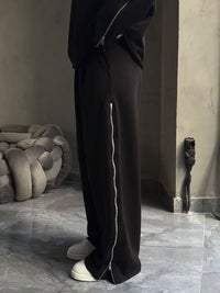 Black Side Zip Detail Oversized Sweatshirt & Wide-Leg Pants Set