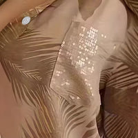 Relaxed-fit Casual Long-sleeve Printed Sequin-pocket Blouse