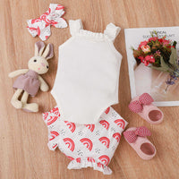 Girls' Fashion Sling Pit Striped Harness Printed Shorts Set
