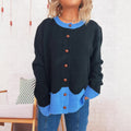 Color Effect Collar Single-breasted Casual Loose Knitted Cardigan Casual Sweater