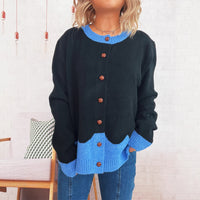 Color Effect Collar Single-breasted Casual Loose Knitted Cardigan Casual Sweater