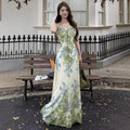 Ruffled Waistline Printed Backless Dress For Women
