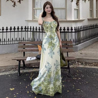 Ruffled Waistline Printed Backless Dress For Women