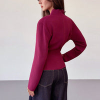 French Style Solid Color Long Sleeve Shirt Waist Slimming