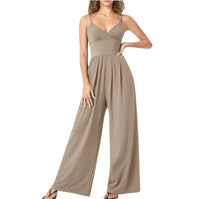 Solid Color Straight Strap Casual Jumpsuit