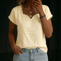 Women's Casual Solid Color Short-Sleeve T-Shirt Heart-Neckline Simple Top