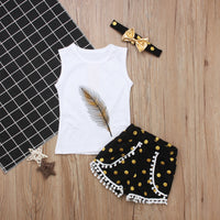 Feather Pattern Sleeveless Top Shorts Two-piece Children's Wear