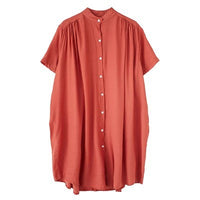 Women's Mid-length Short Sleeve Breasted Stand Collar Irregular Shirt