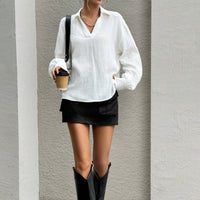 Women's Casual Collar Half Checkered Long Sleeved Shirt