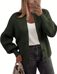 Round Neck Buckle Women's Cardigan Sweater Long Sleeve