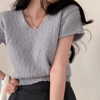 Female Solid Color Thin Sweater Short Pullover Top