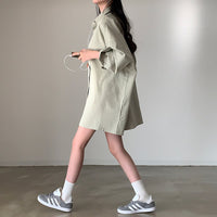 Polo Collar Single Row Button Loose Long Sleeve Long Shirt