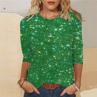Sequin T-shirt With Three-quarter Sleeves And A Crew Neck For Women