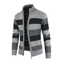 Contrast Wide Stripe Stand Collar Sweater Coat