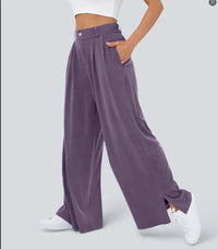Womens New High-Waist Casual Wide-Leg Pants With Zippers And Pockets At The Hem