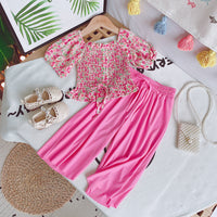 Chiffon Floral Top And Wide Leg Pants Two-piece Suit
