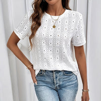 Womens Stretch Jacquard Knitted Short-Sleeve Top