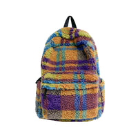 Niche Retro Plush Plaid New Lamb Wool Backpack