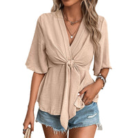 Simple Loose Bell Sleeve V-neck Blouse