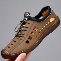 Men's Sandals Hollow Leather Soft Bottom Hole Shoes