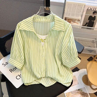 Chiffon Top Women's Fashion Fake Two-Piece Striped Shirt