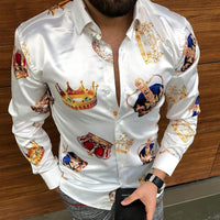 New Men's Lapel Casual Youth Printed Top