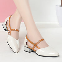 Bright Leather Soft Bottom Contrast Color Hollow Leather Shoes Women's Sandals