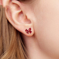 Silver Ziyun Original Wine Red Bow Stud Earrings